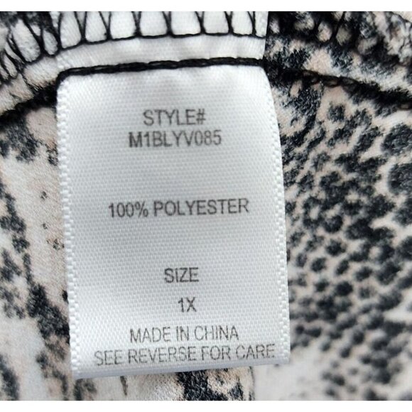 Ophelia‎ Roe Womens Snakeskin Ruffle Tunic Top Size 1X Bell Sleeve Pink Black - Picture 8 of 13